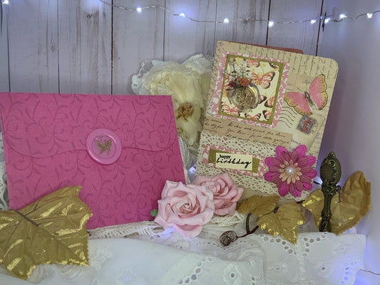 Pink Vintage Butterfly - Birthday Card